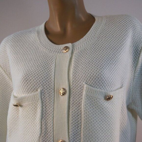 Pretty Garden Ivory Cardigan Sz XL Short Sleeve Golden Buttons New No Tags - Picture 5 of 12
